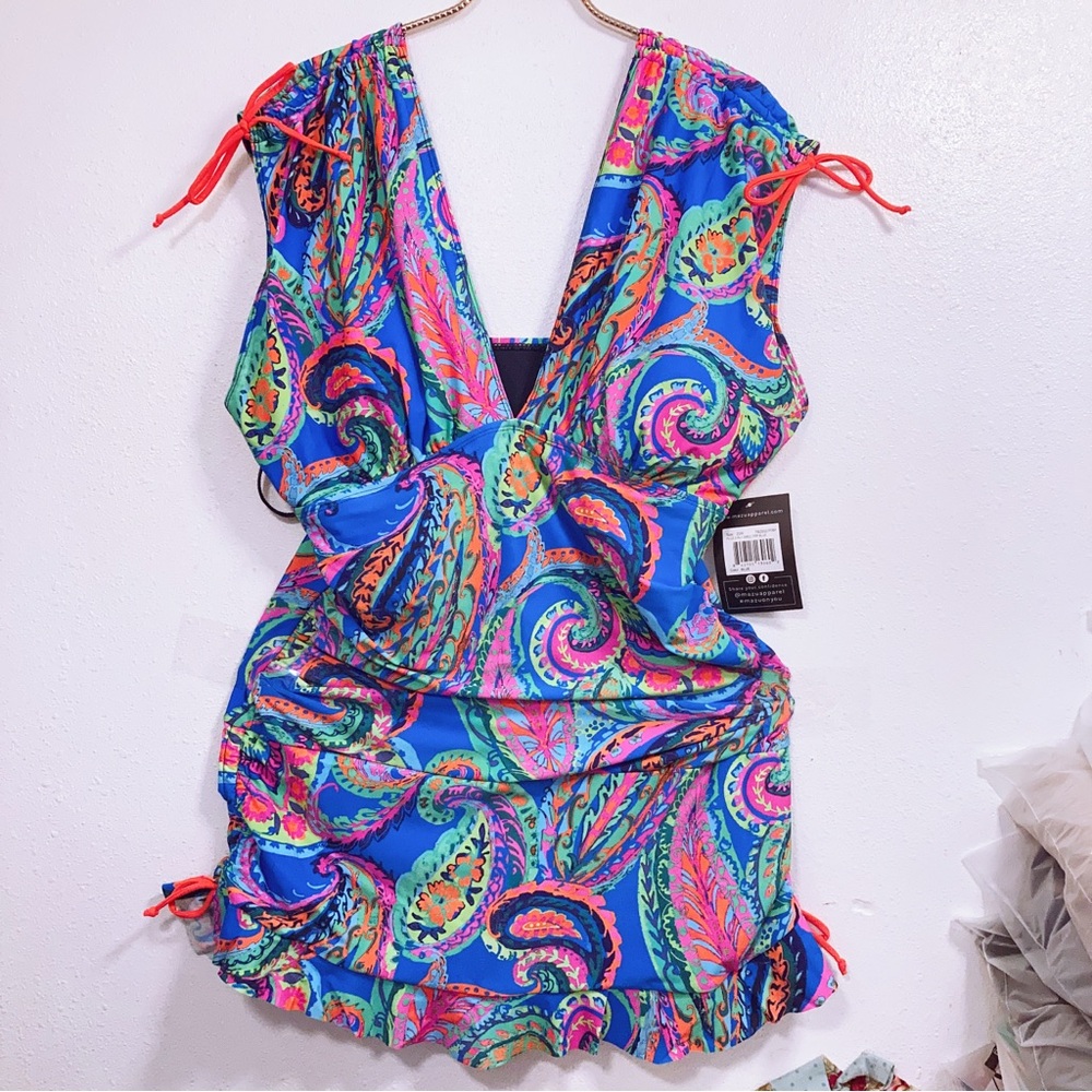 Mazu Swim Dress Vibrant Paisley Swim Dress - Blue Multi plus size 20
